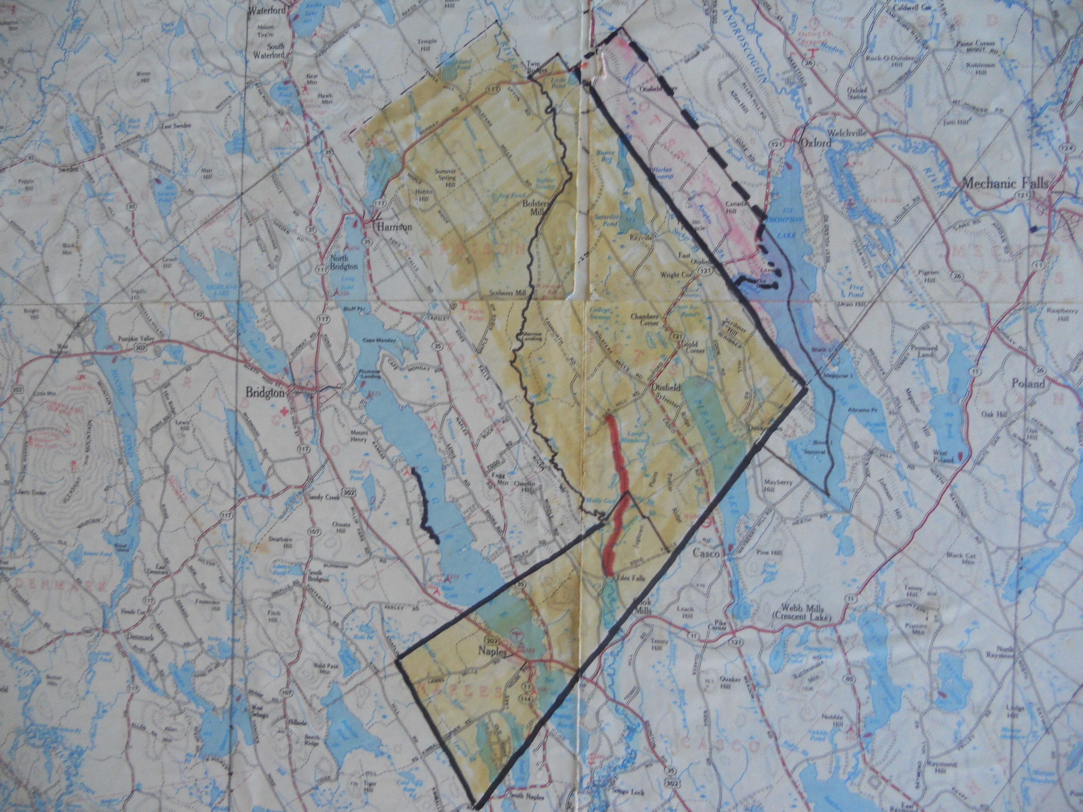 Jugtown Road, marked in red, on a DeLorme Map