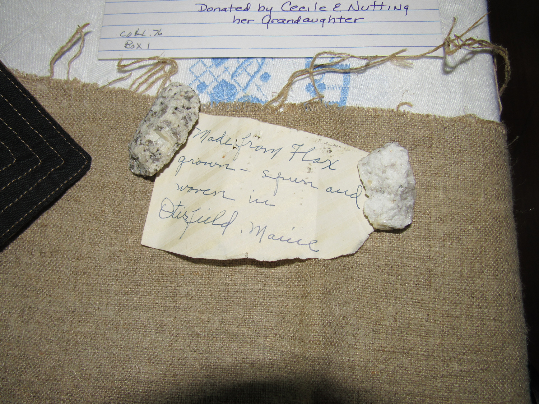 Textile made from flax grown, spun and woven in Otisfield.