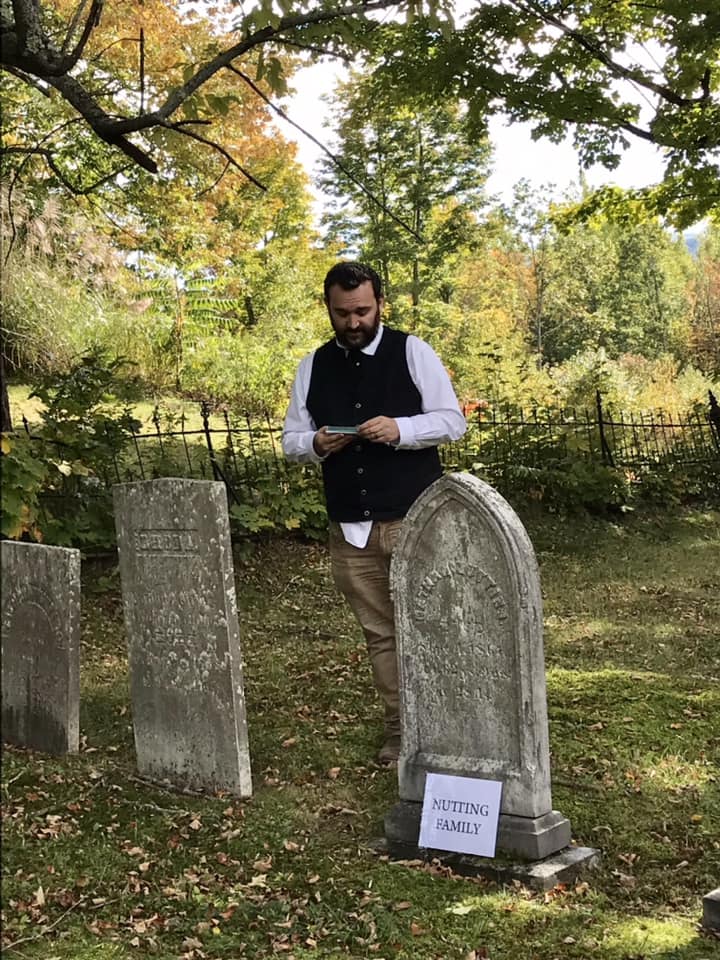 Costumed presenter at a cemetery program