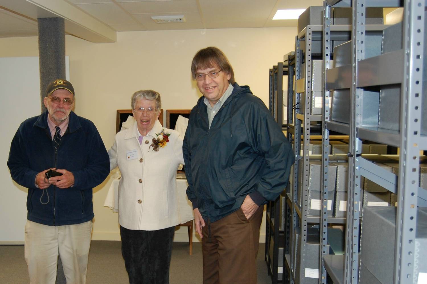 Stan Howe, Jean Hankins, Randall Bennett at dedication of archival room, Oct. 2013