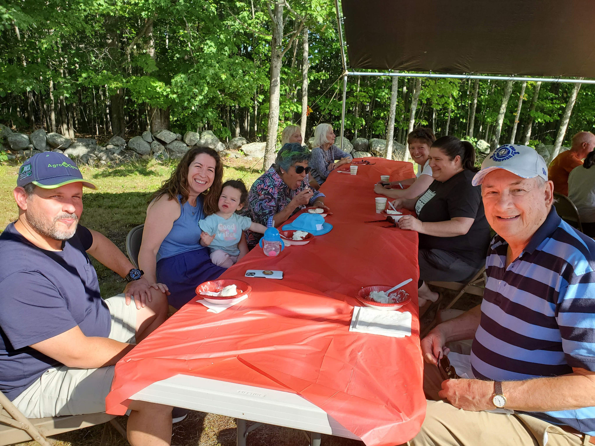 Guests gathered outdoors for refreshments at the Strawberry Festival at Bell Hill Meetinghouse.