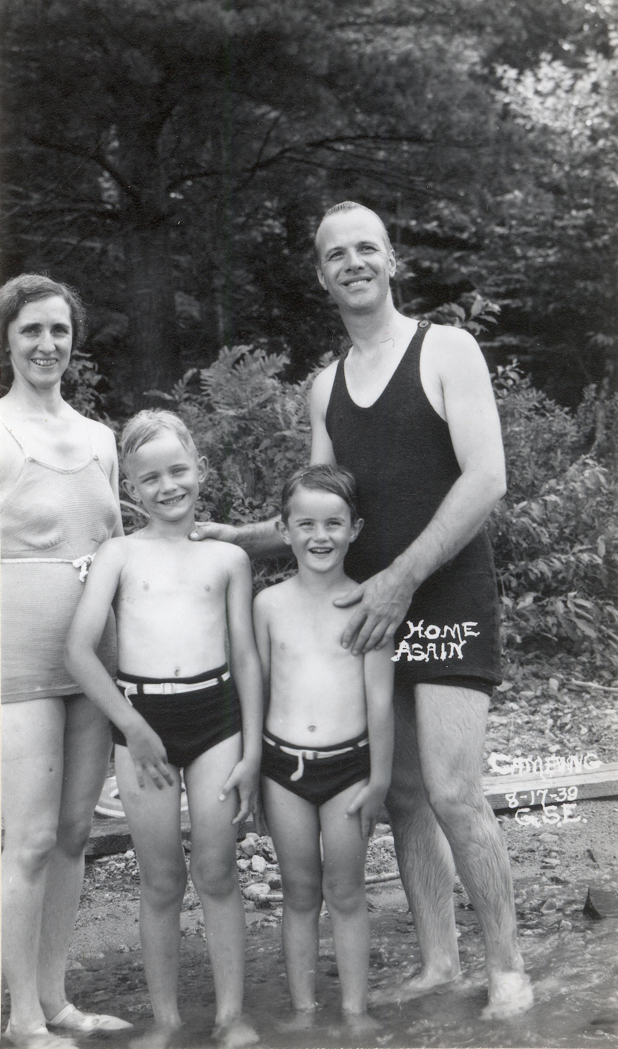 Fred Pottle and Family, August 1939 Marion, Chris, Sam, and Fred Pottle, at Camp Loseekum