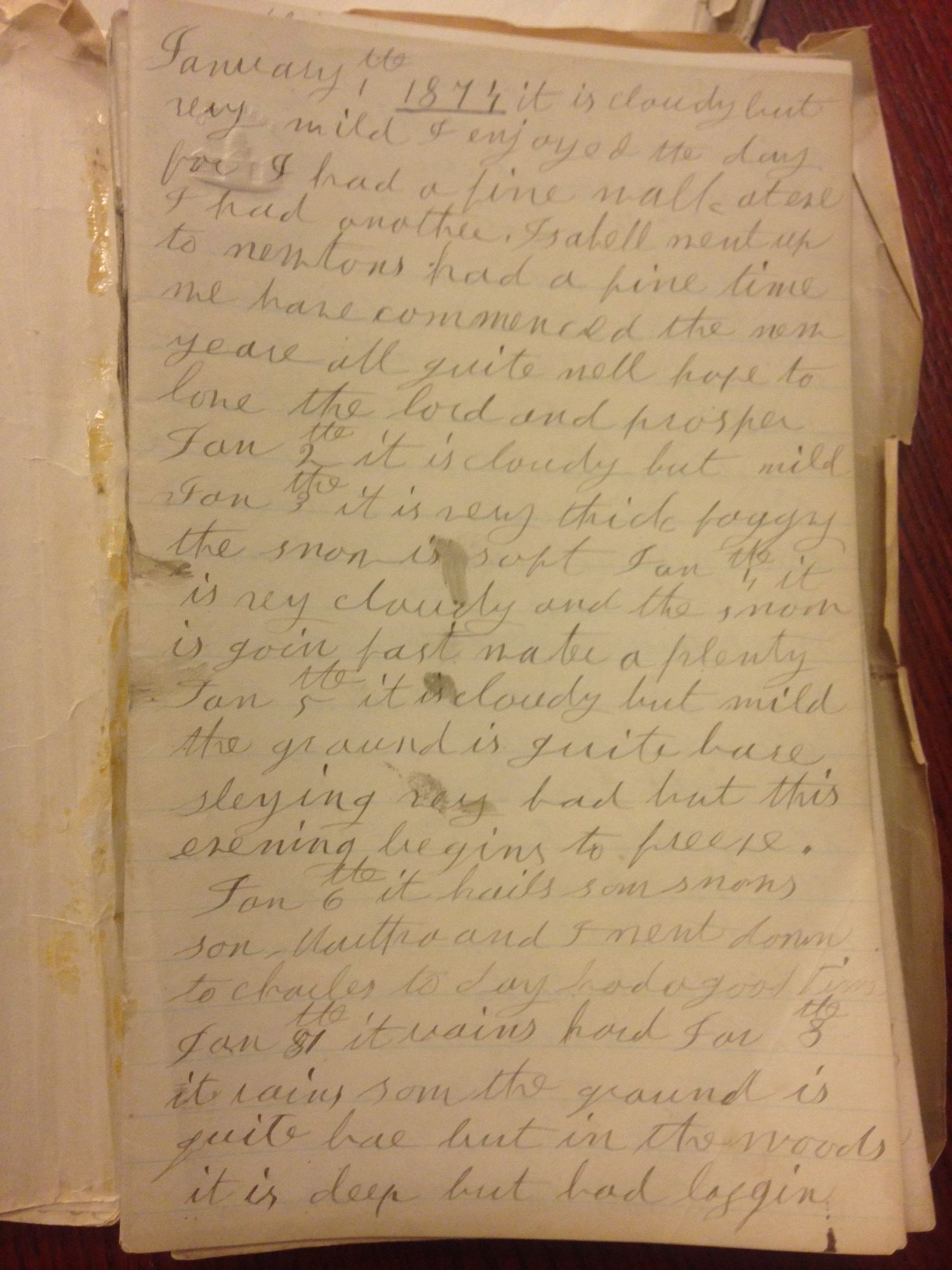 Photograph of Diary entries for January 1874 (originally captioned 1873).