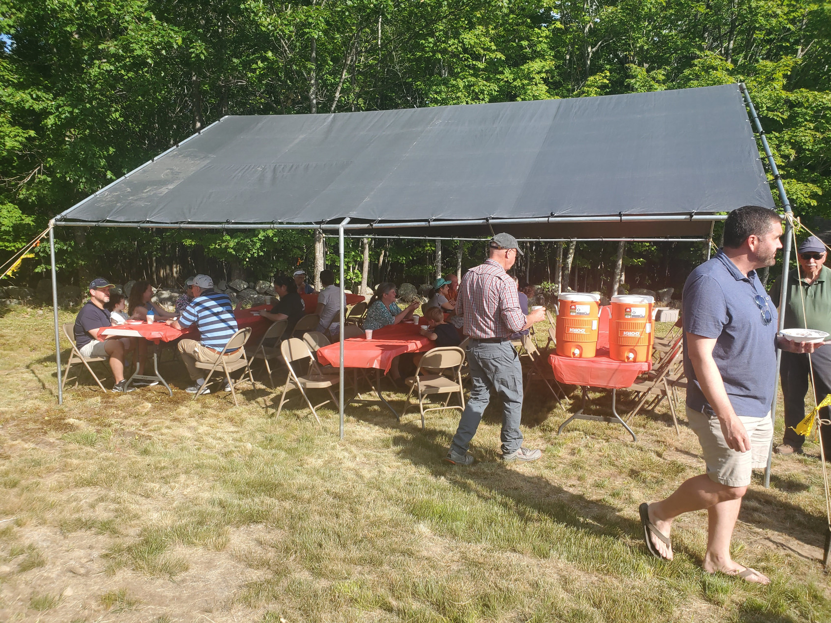 Guests gathered outdoors for refreshments at the Strawberry Festival at Bell Hill Meetinghouse.