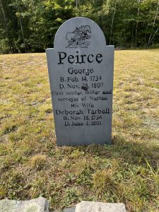The headstone located at the suspected gravesite of George Peirce at his former home in Naples, ME