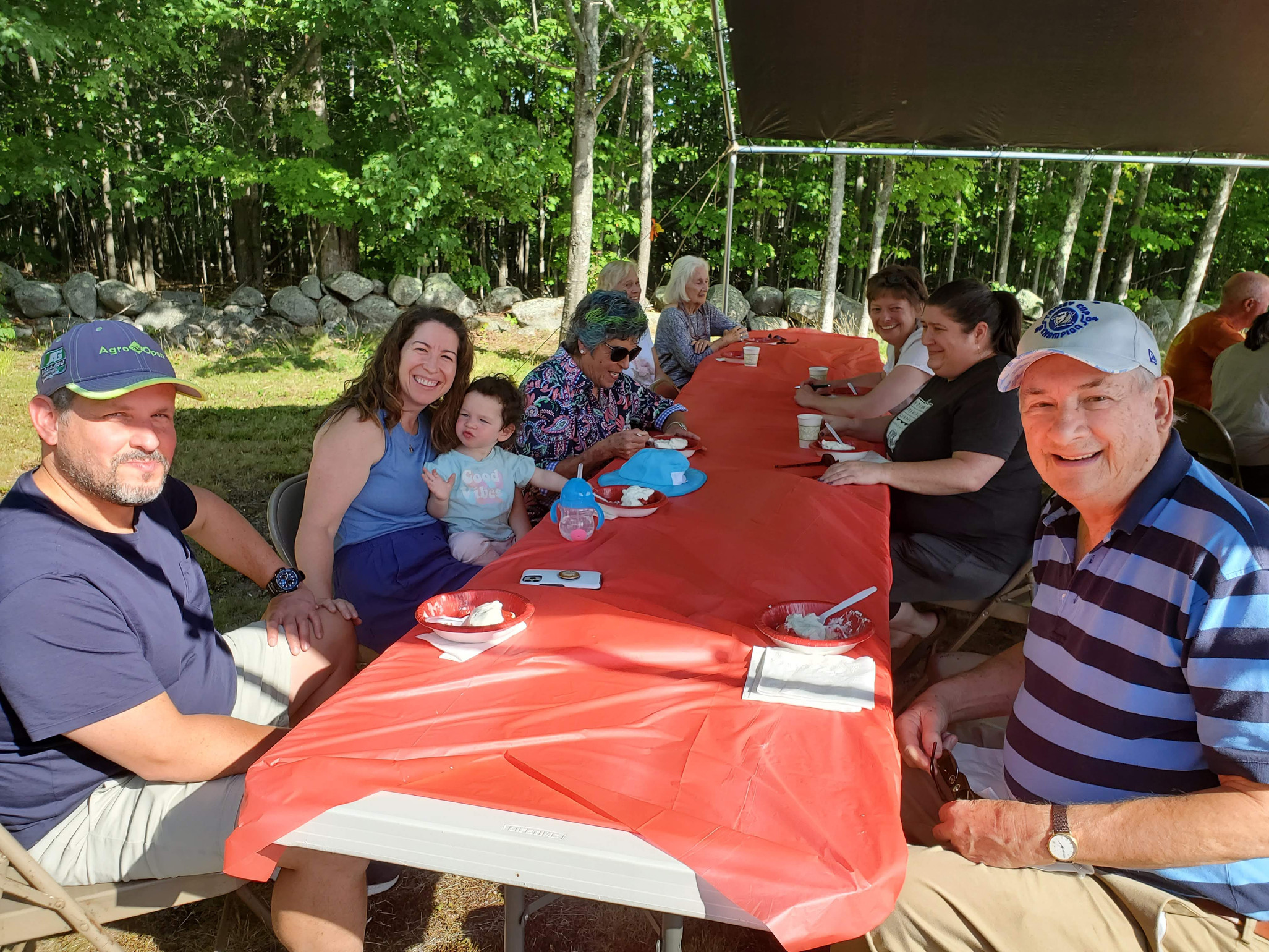 Guests gathered outdoors for refreshments at the Strawberry Festival at Bell Hill Meetinghouse.