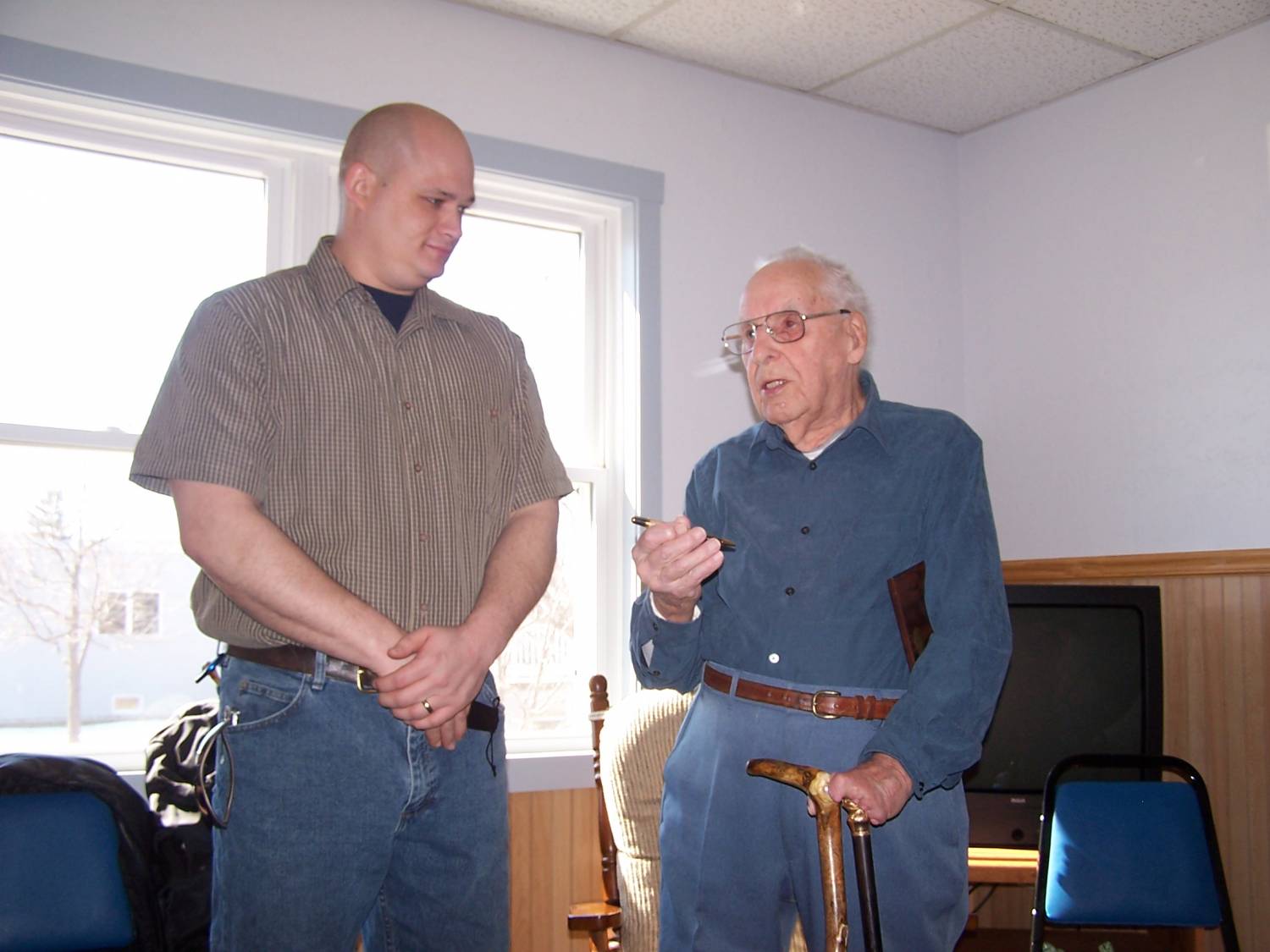 Orrell Linnell, holder of Otisfield’s Boston Post Cane, at his 100th birthday celebration