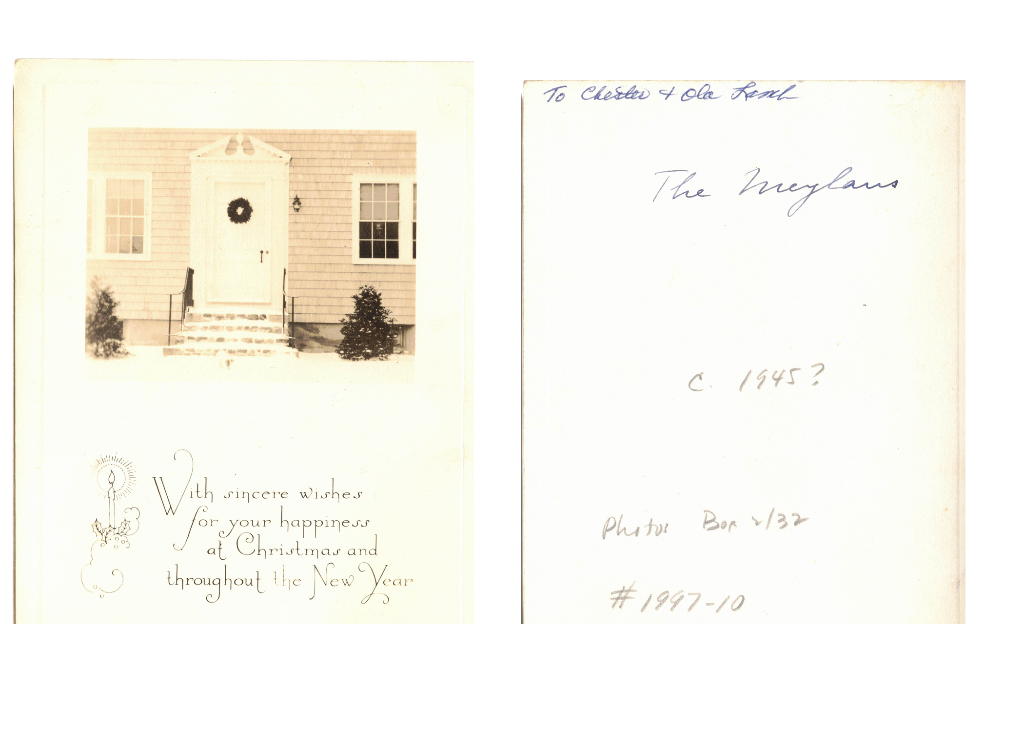 Christmas Card from Dr. George Meylan and family to Chester Lamb’s family, circa 1945