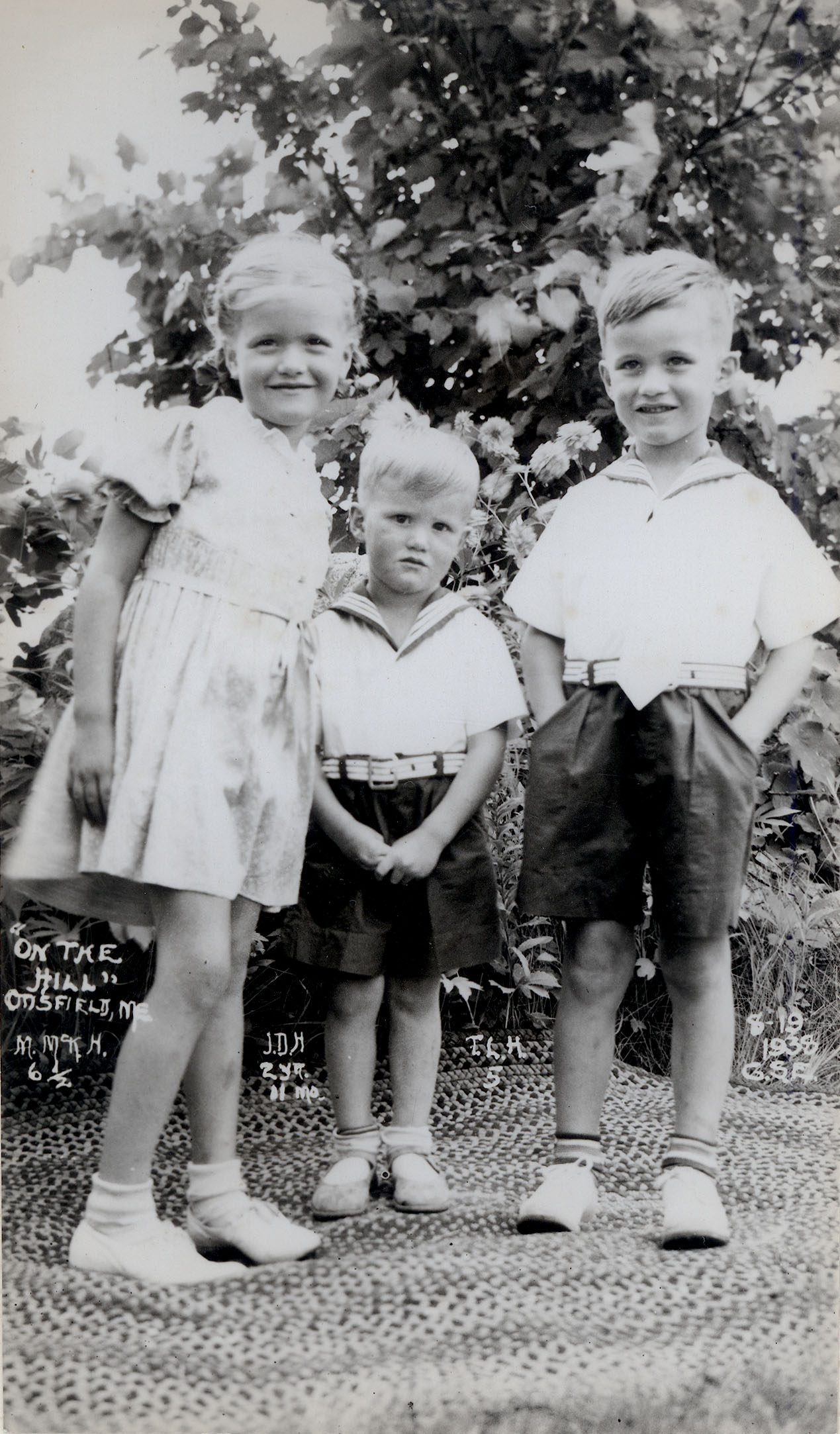 Hankins children, Margaret, Dave, and Tom, taken 1939 at Scribner Hill