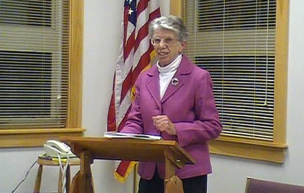 Jean Hankins addressing Hebron Historical Society, 2012
