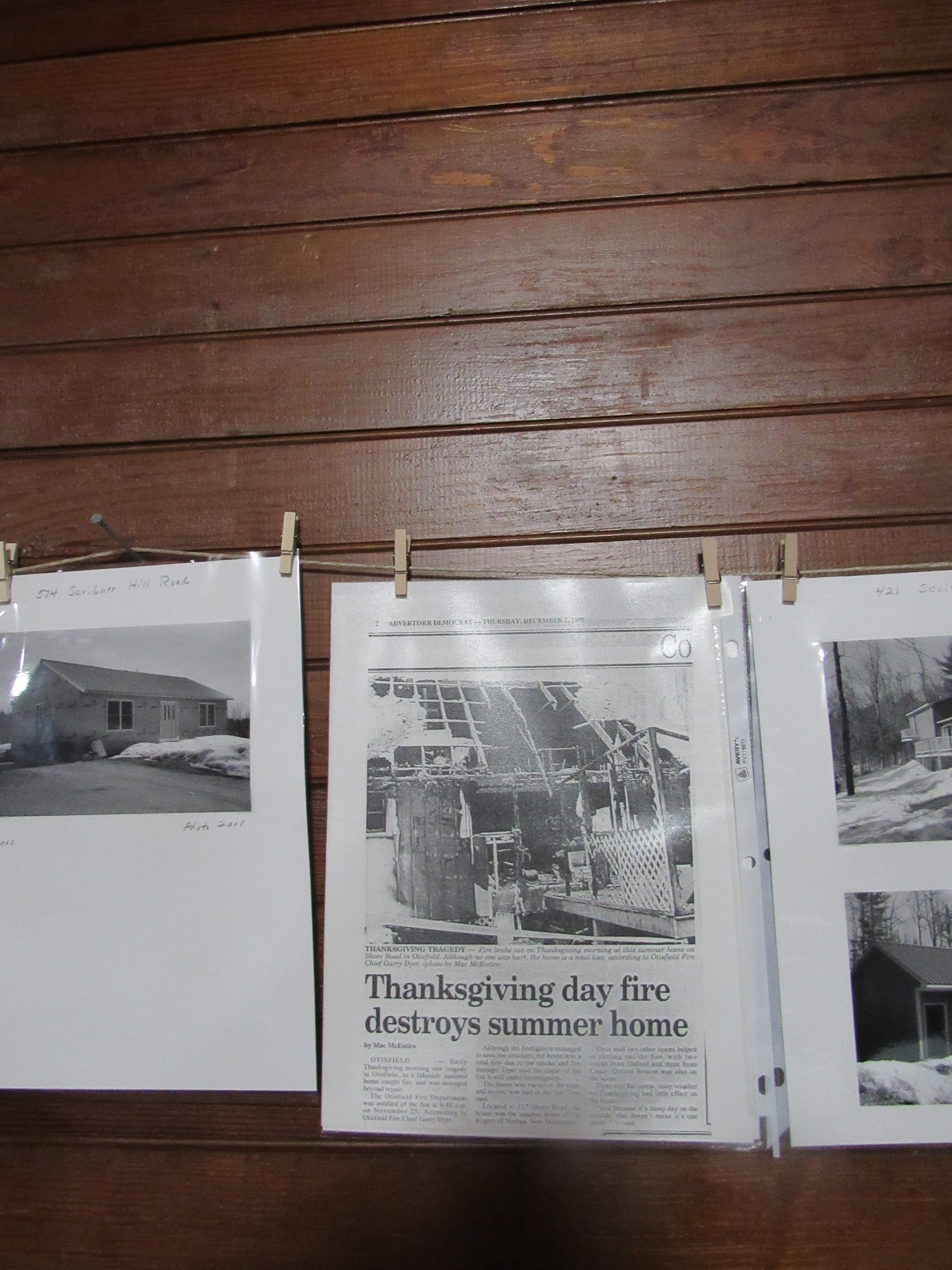 Photograph of Newspaper clipping: Thanksgiving day fire destroys summer home.