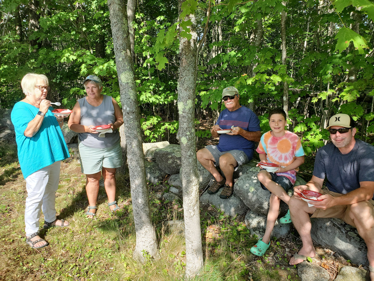 Guests gathered outdoors for refreshments at the Strawberry Festival at Bell Hill Meetinghouse.