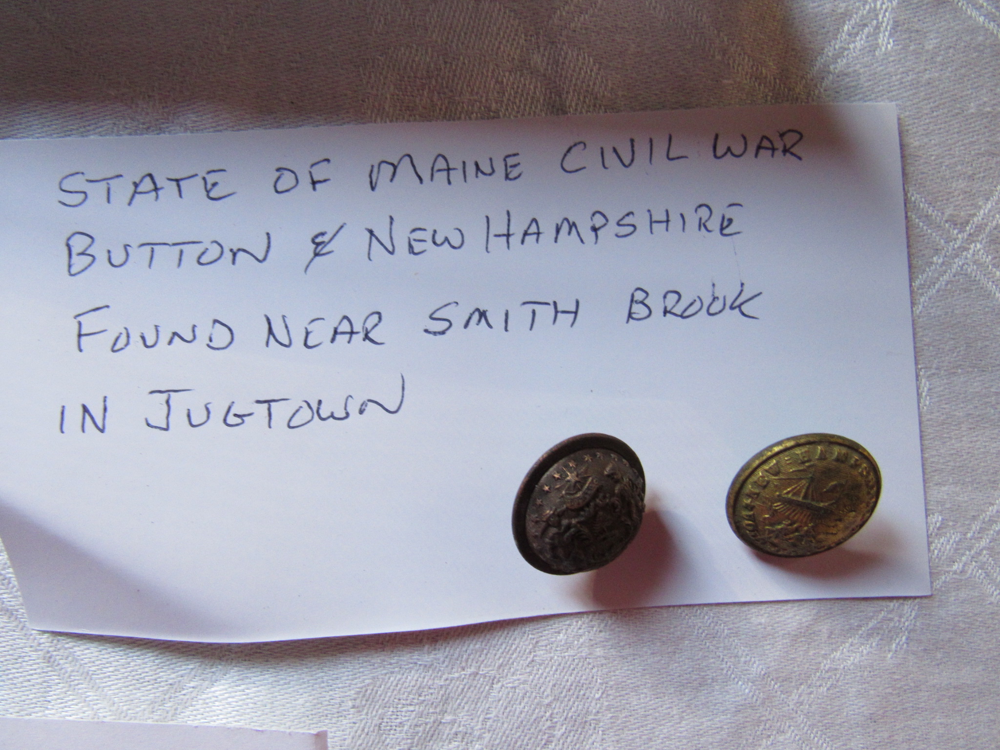 State of Maine & New Hampshire Civil War Buttons found near Smith Brook in Jugtown