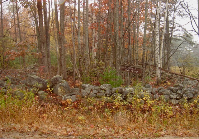 Town cattle pound, located north side of Bell Hill Road, west of road before reaching house at 322 Bell Hill Road. Photo about 2010; sign has disappeared.