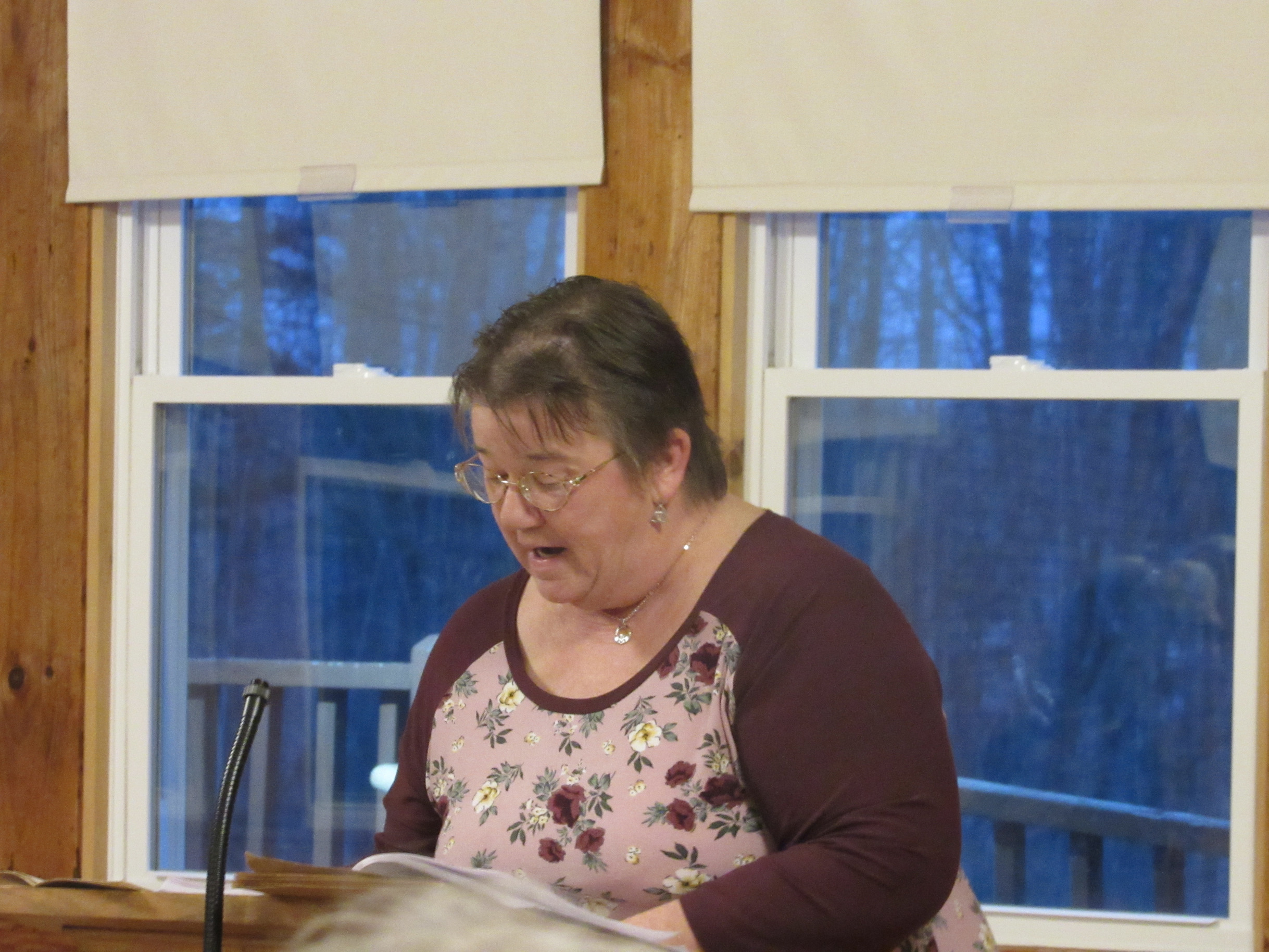 Special Guest Pamela Hodenberg reading aloud one of her great-grandmother’s poems