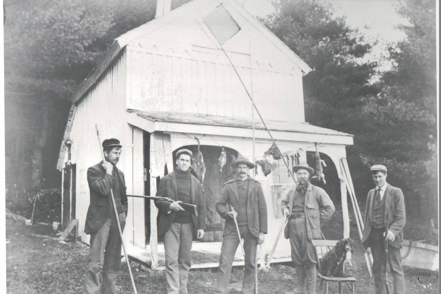 Kemp’s fishing camp, Otisfield Cove, 1898, showing several Kemp cousins