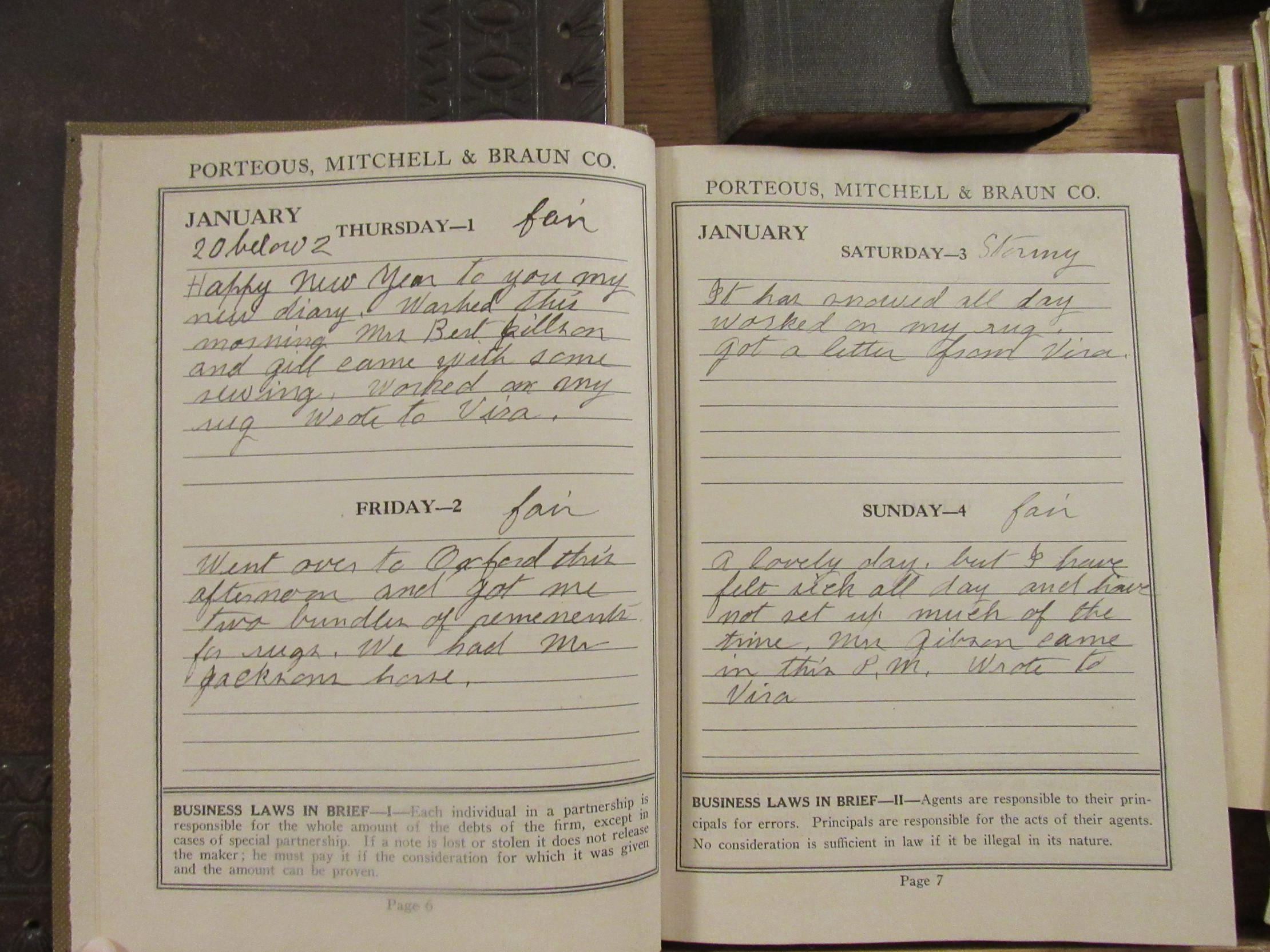 Photograph of Nellie Chute Edwards’s 1925 diary, January 1–4.