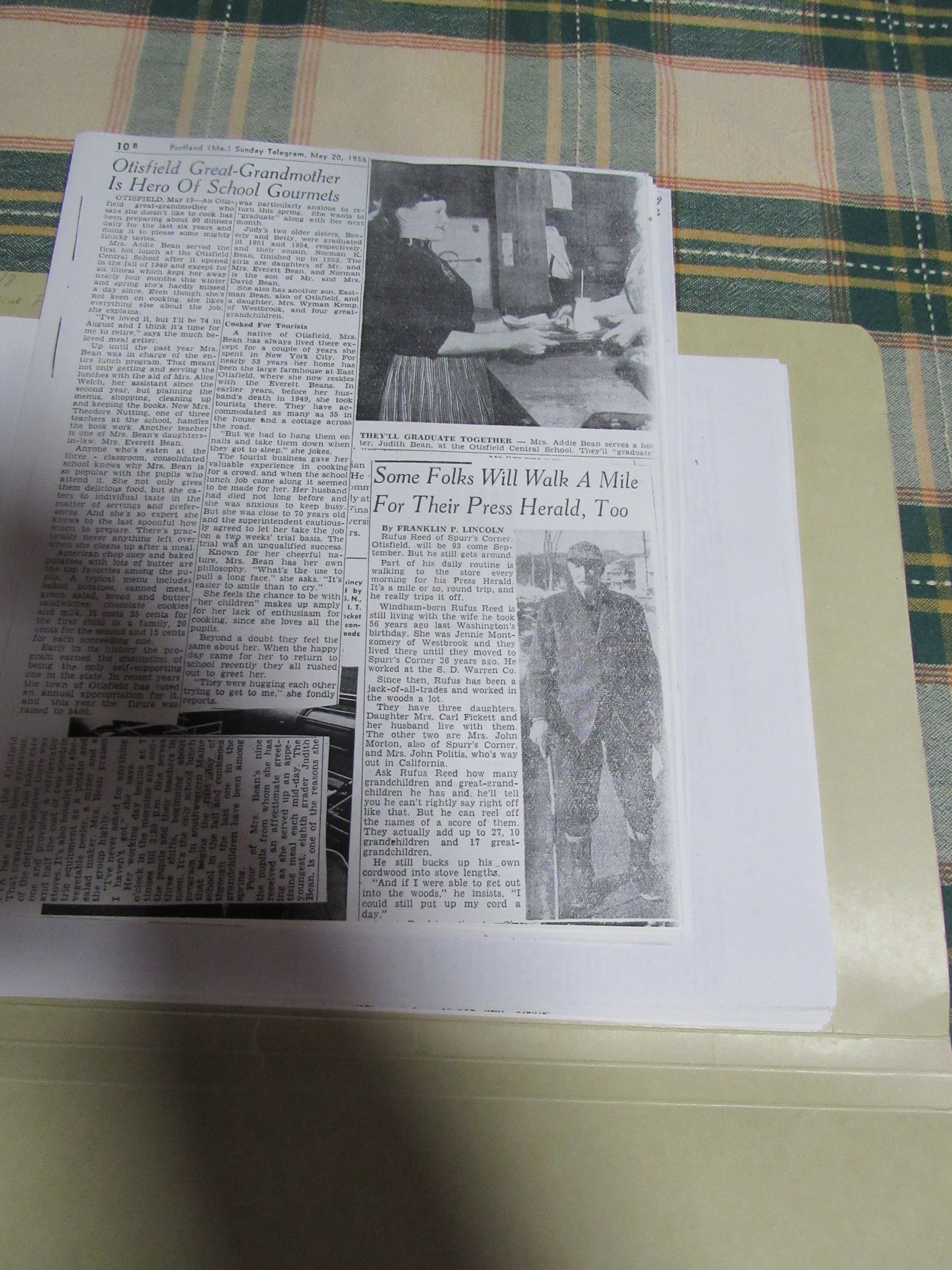 Photograph of Newspaper clippings about Addie Bean and Rufus Reed.