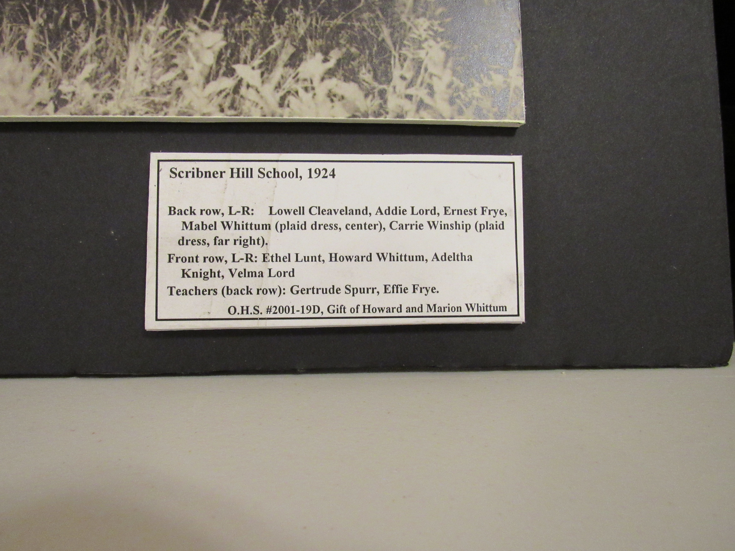 Photograph of Scribner Hill School, 1924 identification label.