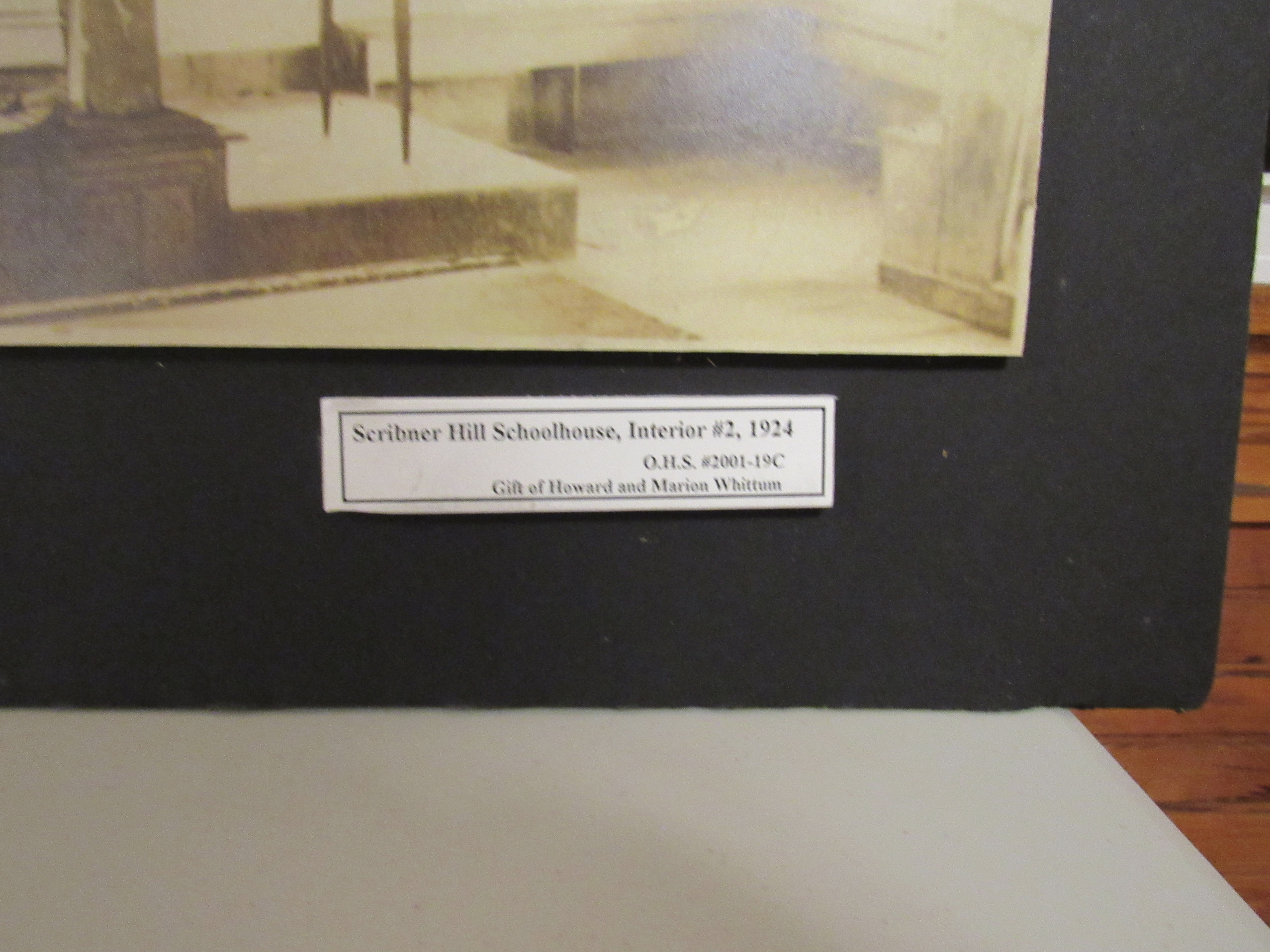 Photograph of Scribner Hill Schoolhouse interior 2, 1924 identification label.