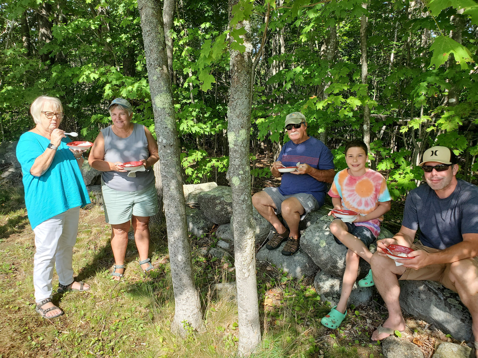 Guests gathered outdoors for refreshments at the Strawberry Festival at Bell Hill Meetinghouse.