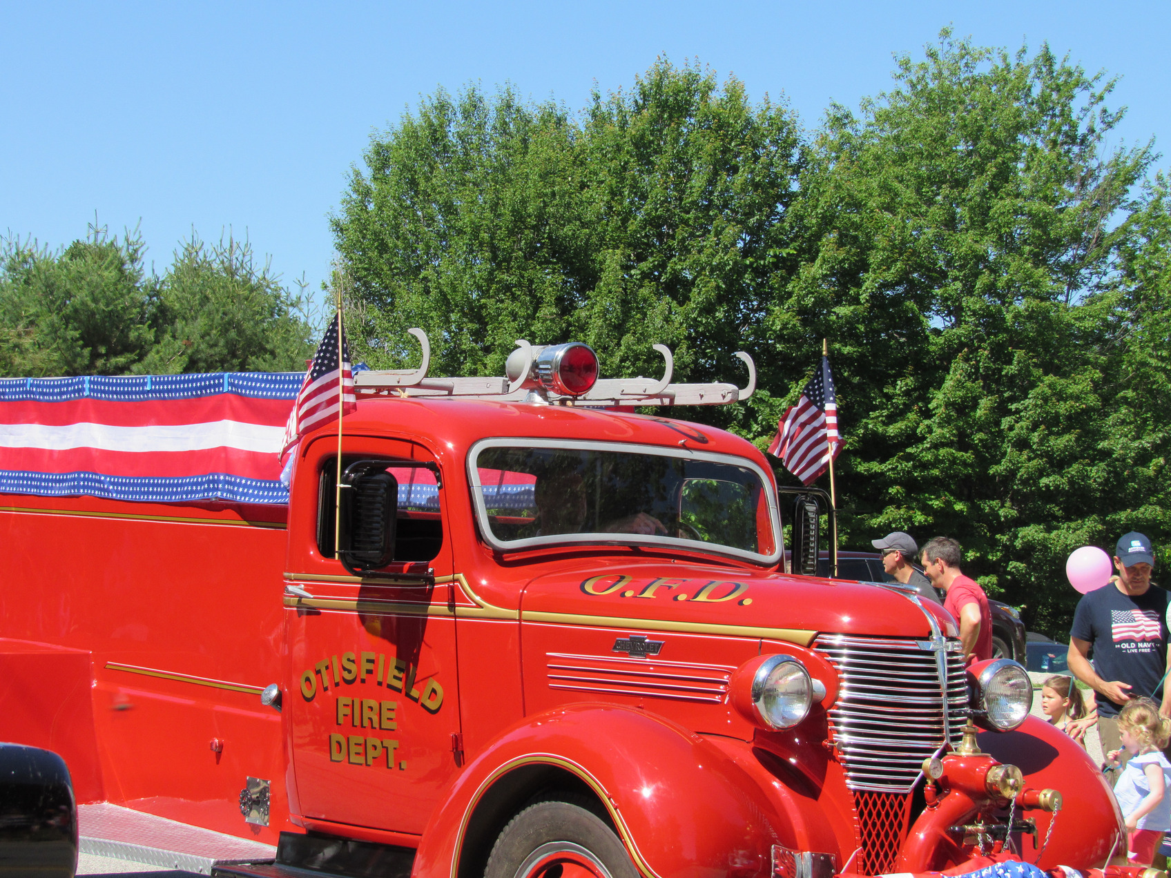 Antique Chevrolet Otisfield fire truck at the Fourth of July parade.