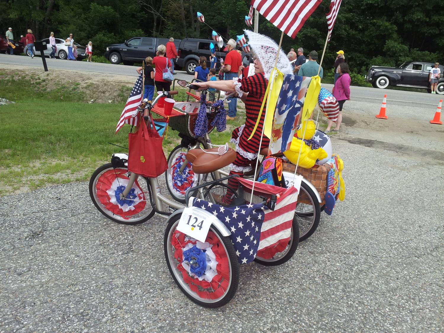 Decorated tricycles and patriotic costumes at the Fourth of July parade.