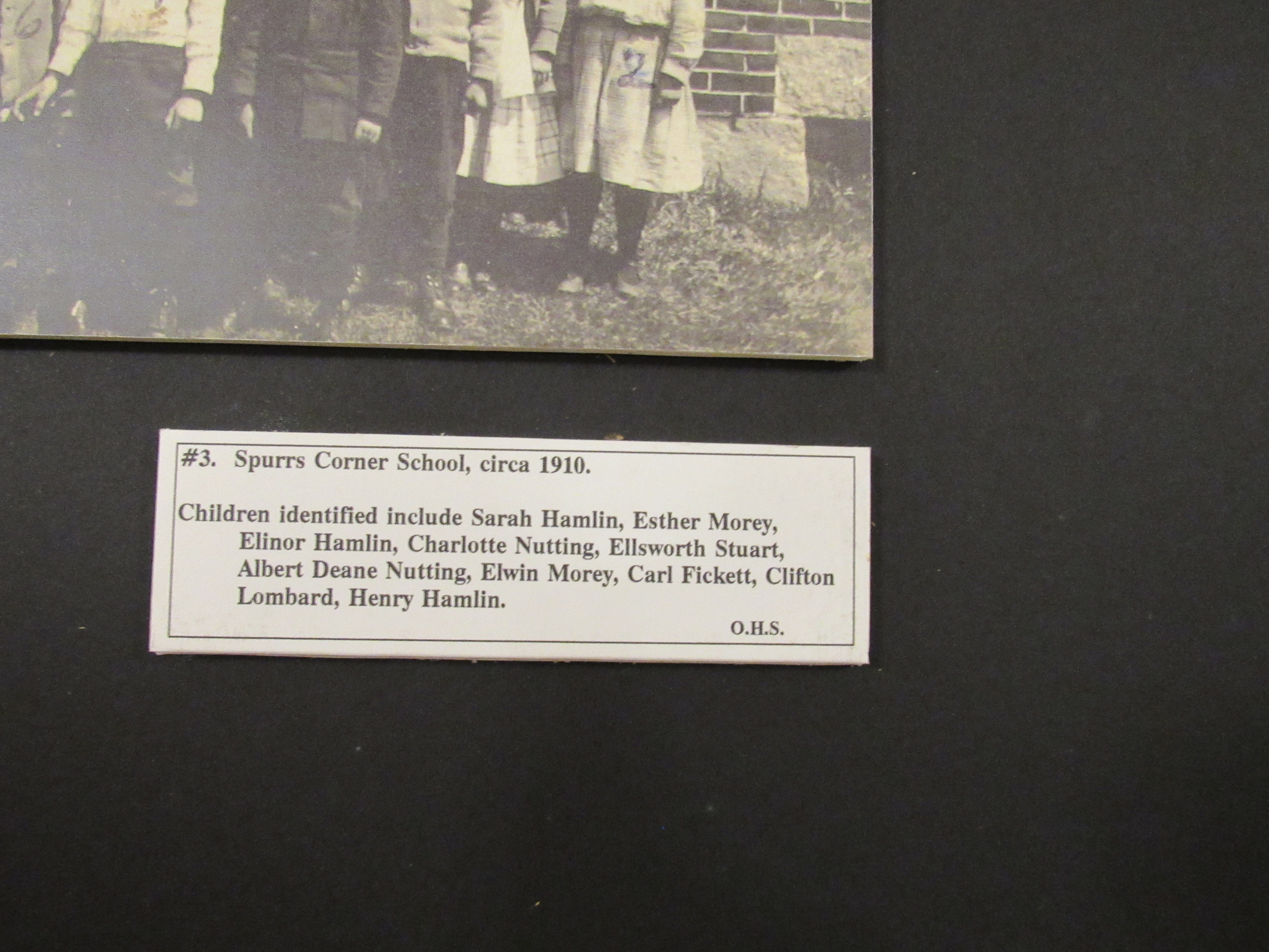 Photograph of Spurrs Corner School, circa 1910 identification label.