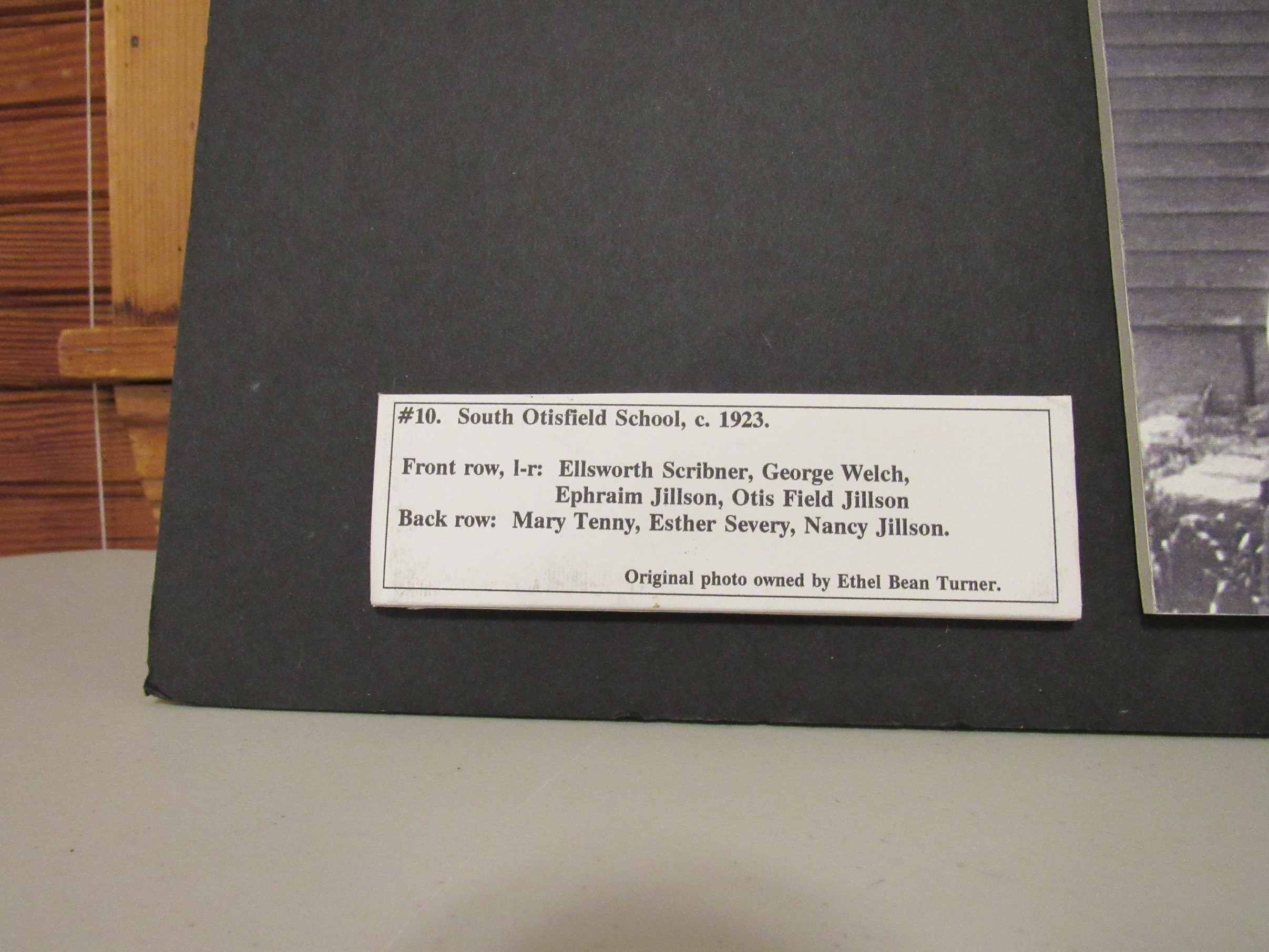 Photograph of South Otisfield School, circa 1923 identification label.