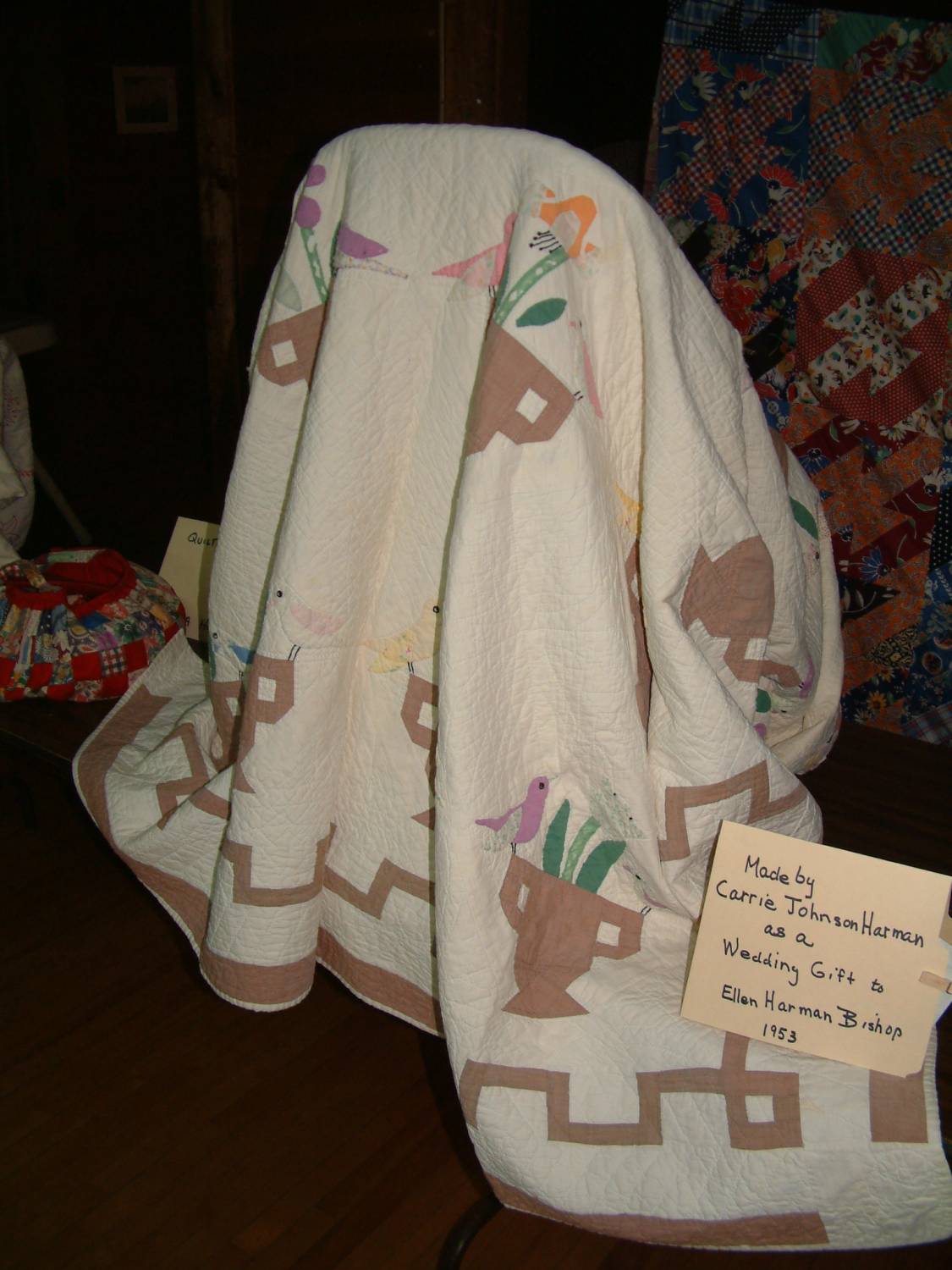 Ellen Harman Bishop wedding quilt made by Carrie Johnson Harman, 1953.