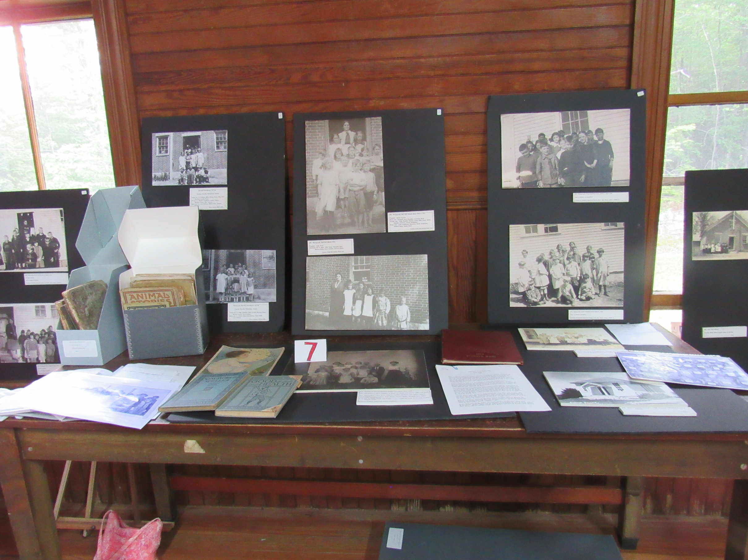 Historical photographs and papers on display