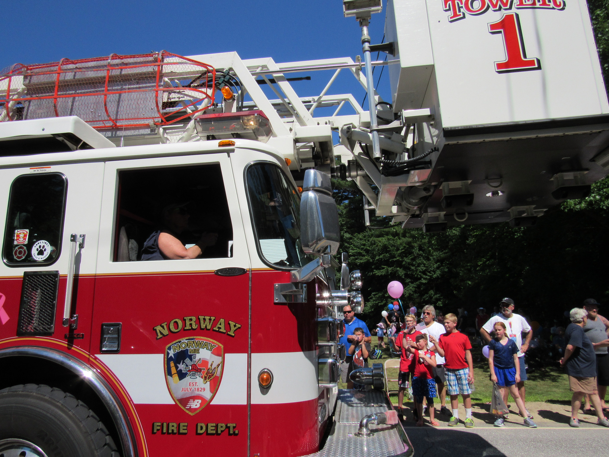 Norway Fire Department Tower 1 at the Fourth of July parade.