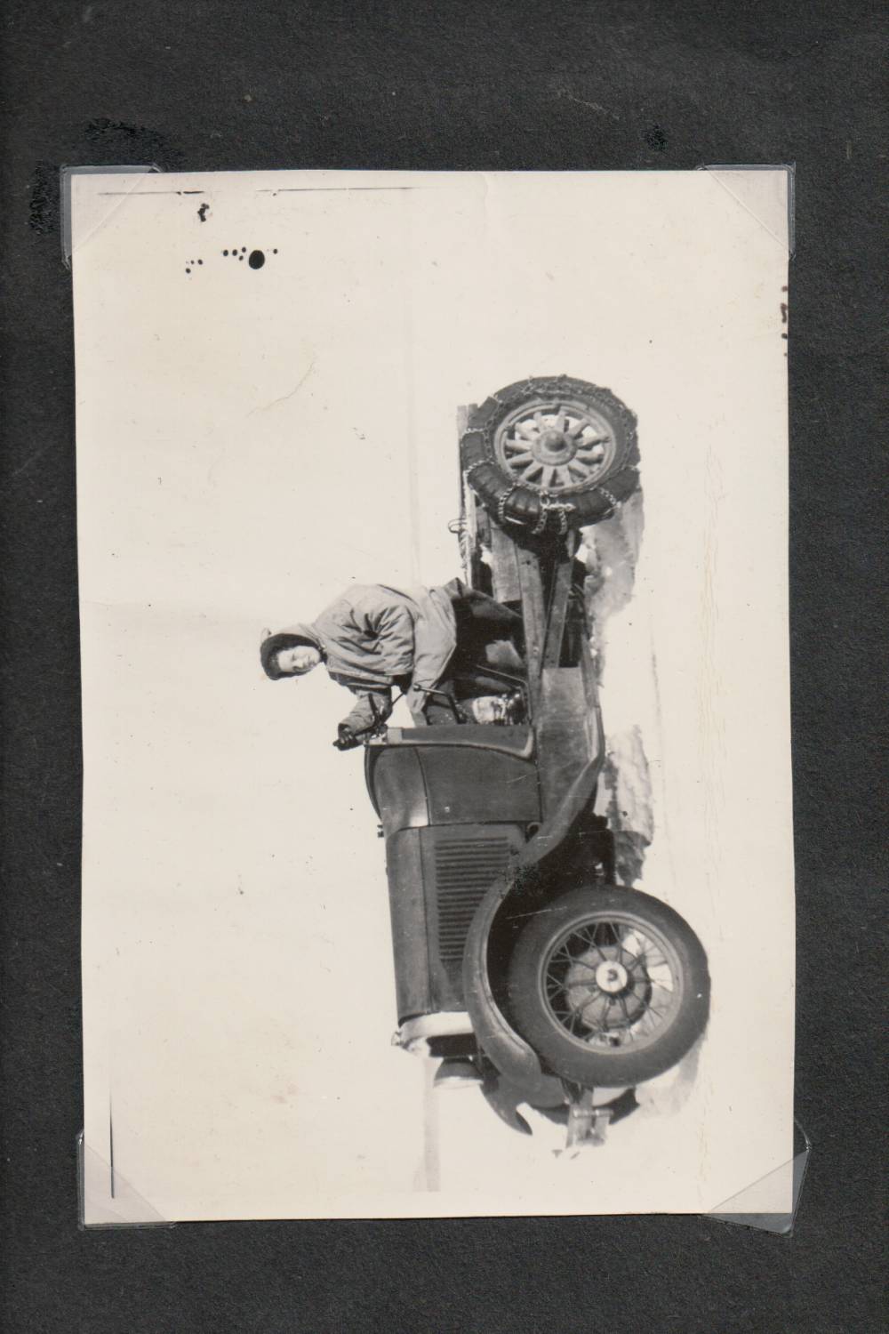 Lou Tucker driving across Thompson Lake, 1940s