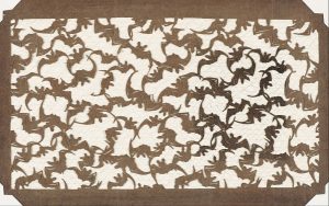 Kata-Gami Japanese stencil on mulberry paper, circa 1780. Paper stencil cut with a repeating pattern of birds and foliage.