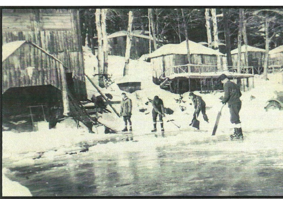 Ice Cutting at Camp Ohuivo, 1940's. Photo from the Tuckers' Album.