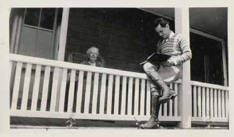 One of the photos Ethel Bean Turner donated to the OHS recently. Undated, it shows famous news commentator Lowell Thomas visiting the Cape during a Maine fishing trip organized by Lake Thompson Fish and Game. Eva Elliott, the owner of the Cape until her death in 1946, is shown in background