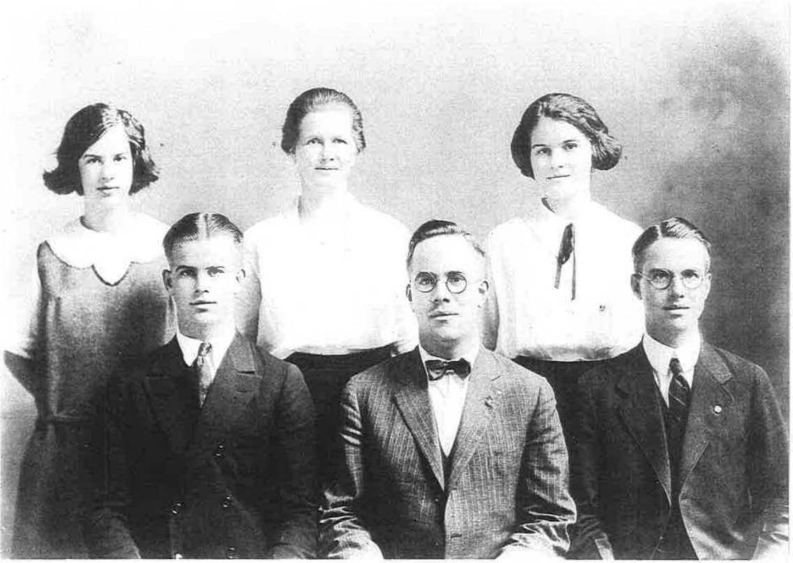 The Pottle family, Waterville, Maine, about 1922. From left to right: Estelle, Moulton, Annette, John K., Nellie, and Fred. From A Maine Woman Goes South, page 2.